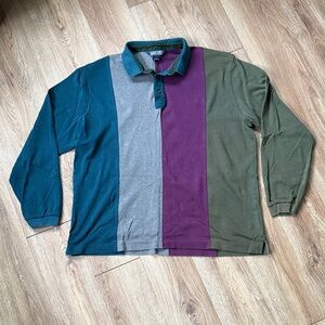 Lands’ End Vintage 90’s Colorblock Long Sleeve Polo Shirt (XL-L)